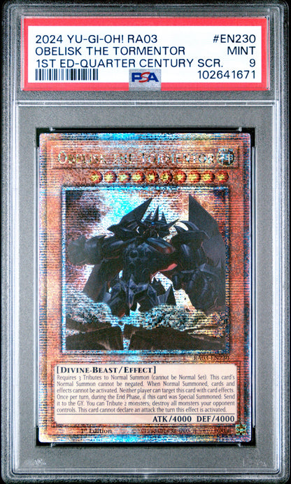 2024 Obelisk the Tormentor 1st ed. Quarter Century secret Rare PSA 9