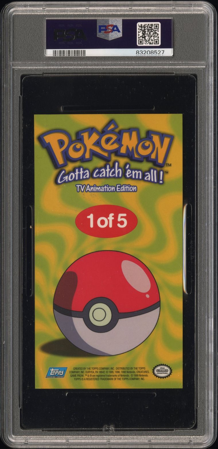 1999 Topps Pokemon TV Tin Topper Pikachu PSA 7