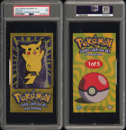 1999 Topps Pokemon TV Tin Topper Pikachu PSA 7