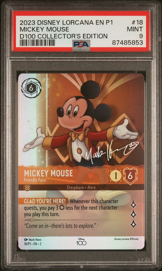 2023 Disney Lorcana Promo D100 Collector’s Mickey Mouse Friendly Face PSA 9