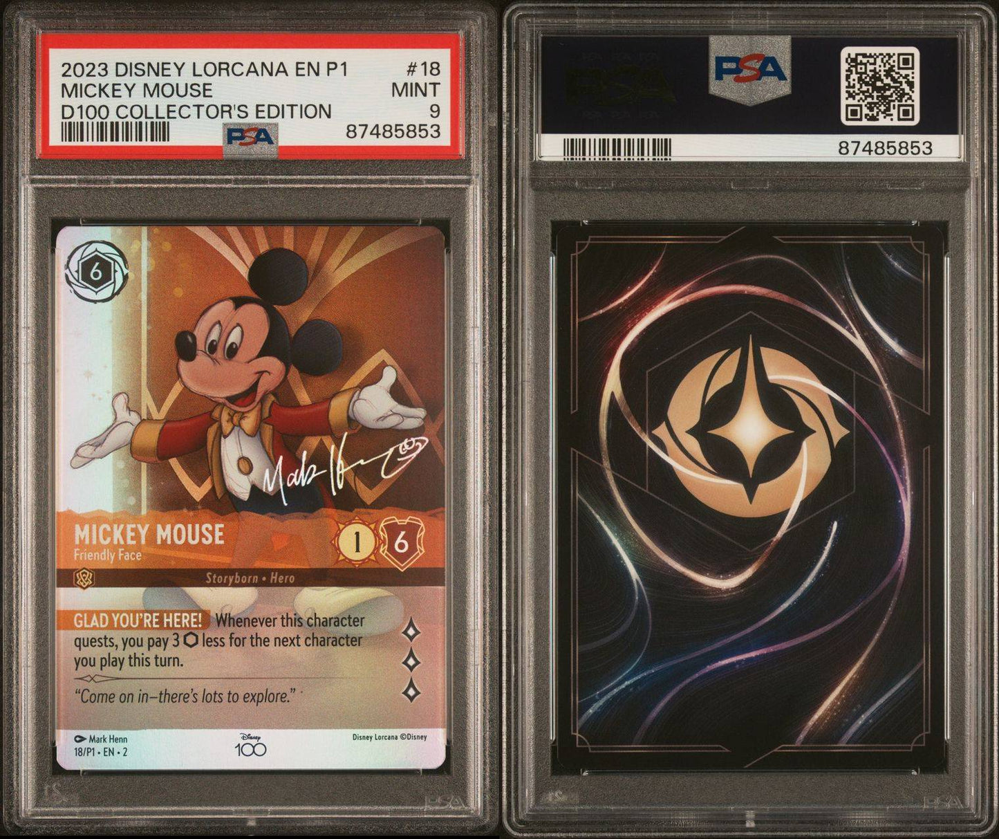 2023 Disney Lorcana Promo D100 Collector’s Mickey Mouse Friendly Face PSA 9