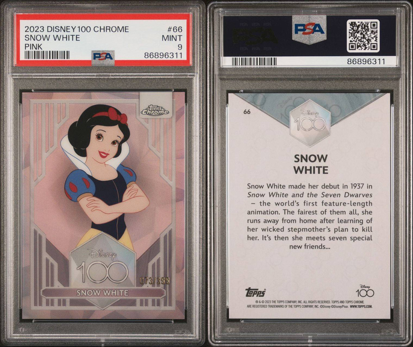 2023 Disney100 Topps Chrome Snow White Pink 073/399 PSA 9