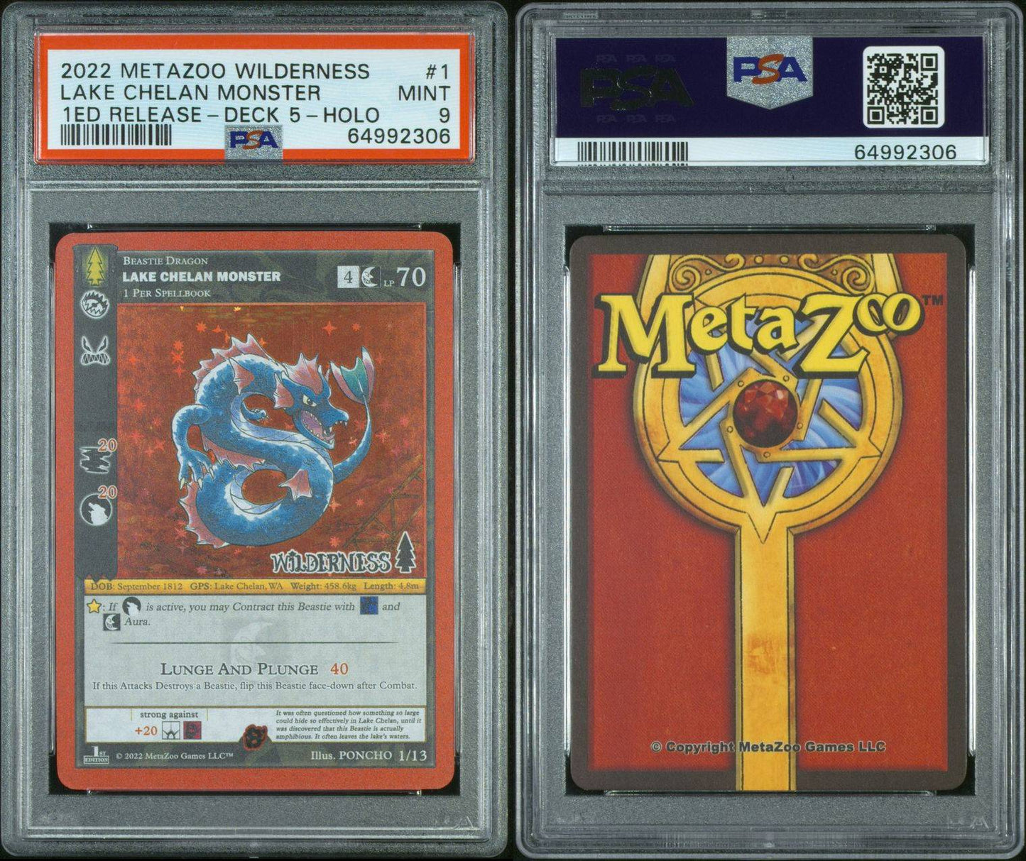 2022 MetaZoo Lake Chelan Monster 1st ed. HOLO Wilderness PSA 9