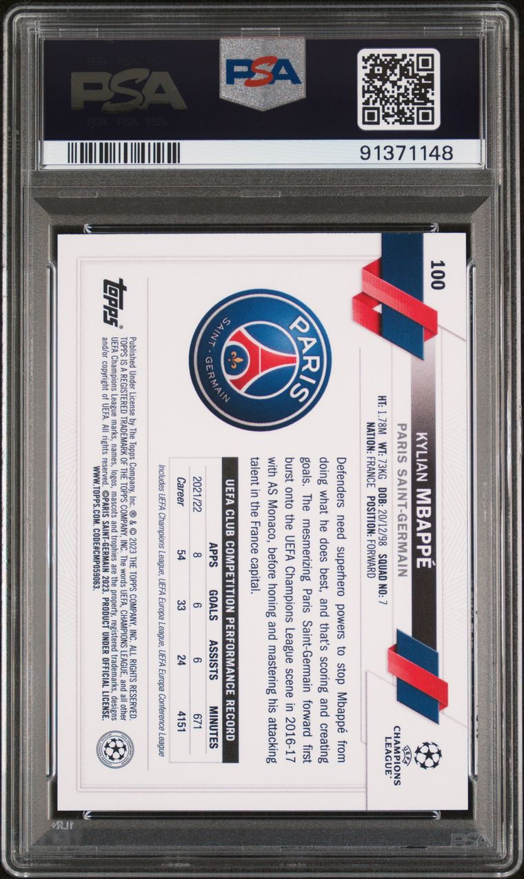 2022 Topps UEFA CC Kylian Mbappe SSP PSA 8
