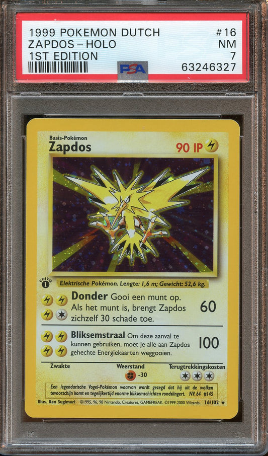 1999 Zapdos DUTCH base HOLO 1st Ed. PSA 7