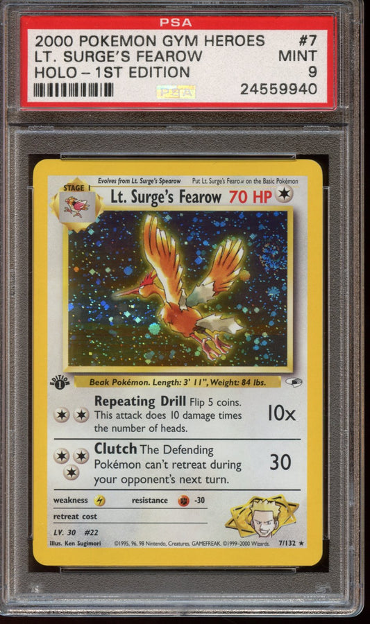 2000 Lt. Surge’s Fearow HOLO 1st edition PSA 9