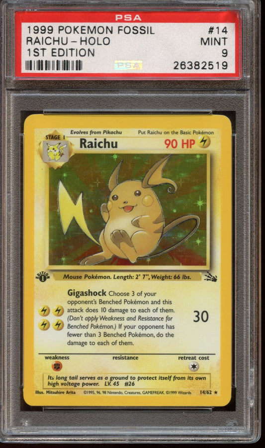 1999 Fossil Raichu HOLO 1st edition PSA 9