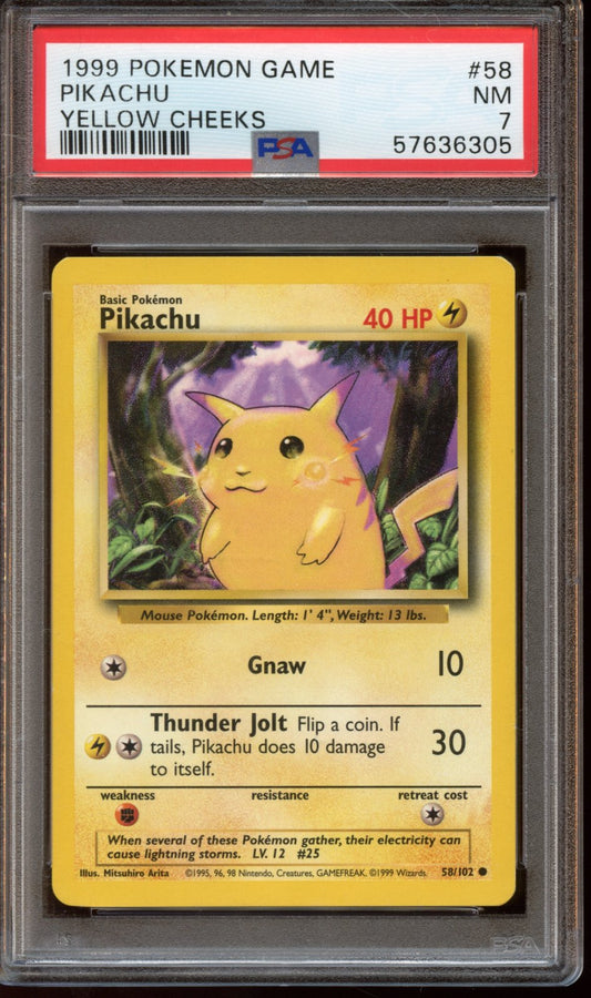 1999 Pikachu base set Yellow Cheeks PSA 7