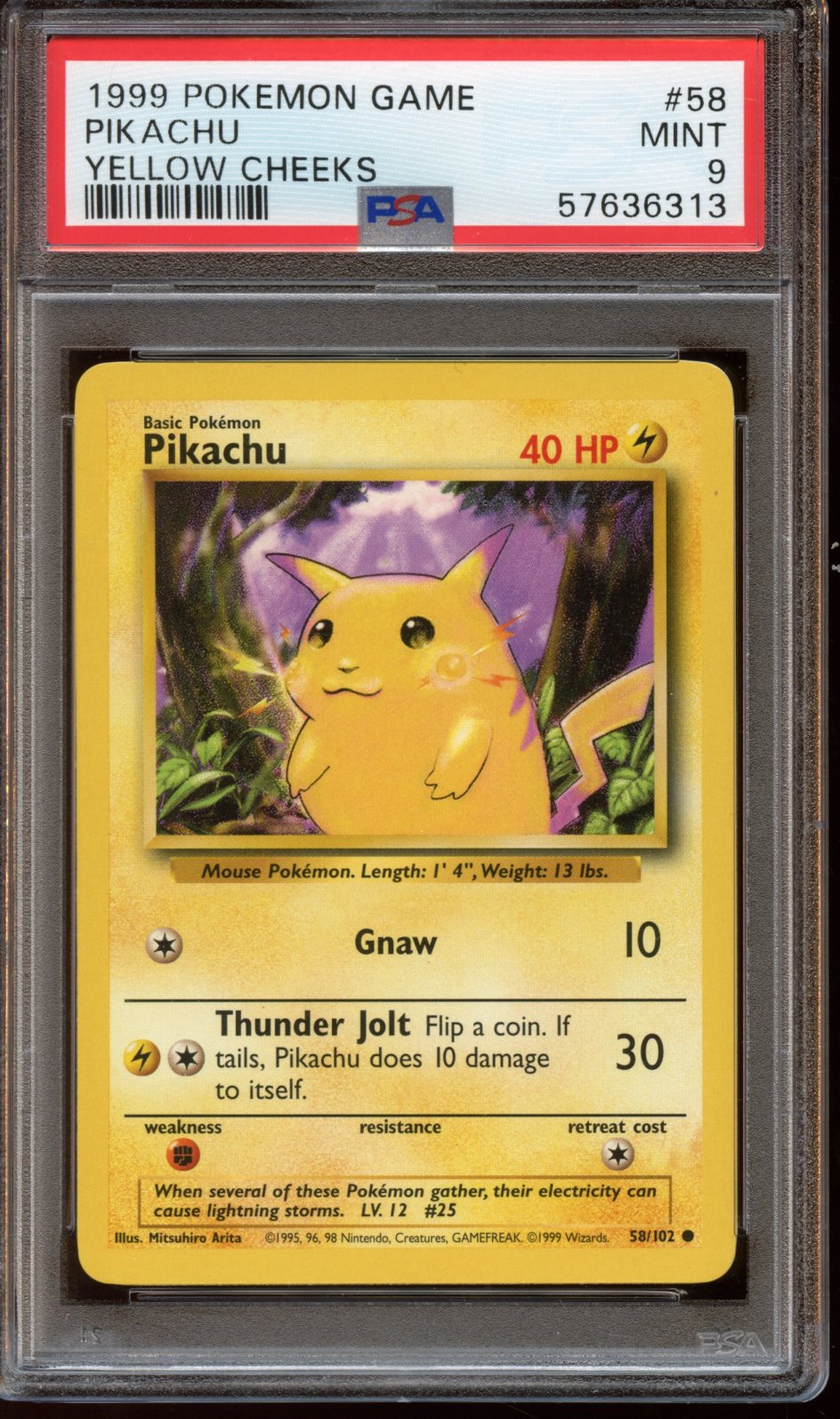 1999 Pikachu yellow cheeks base set PSA 9
