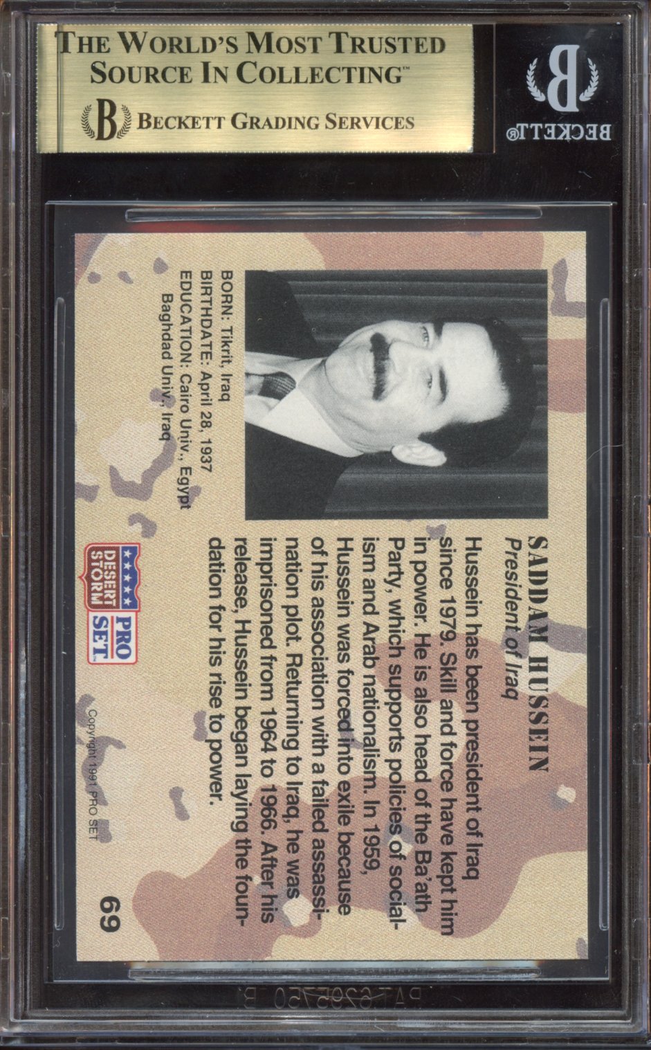 1991 Desert Storm Pro set SADDAM HUSSEIN BGS 9.5