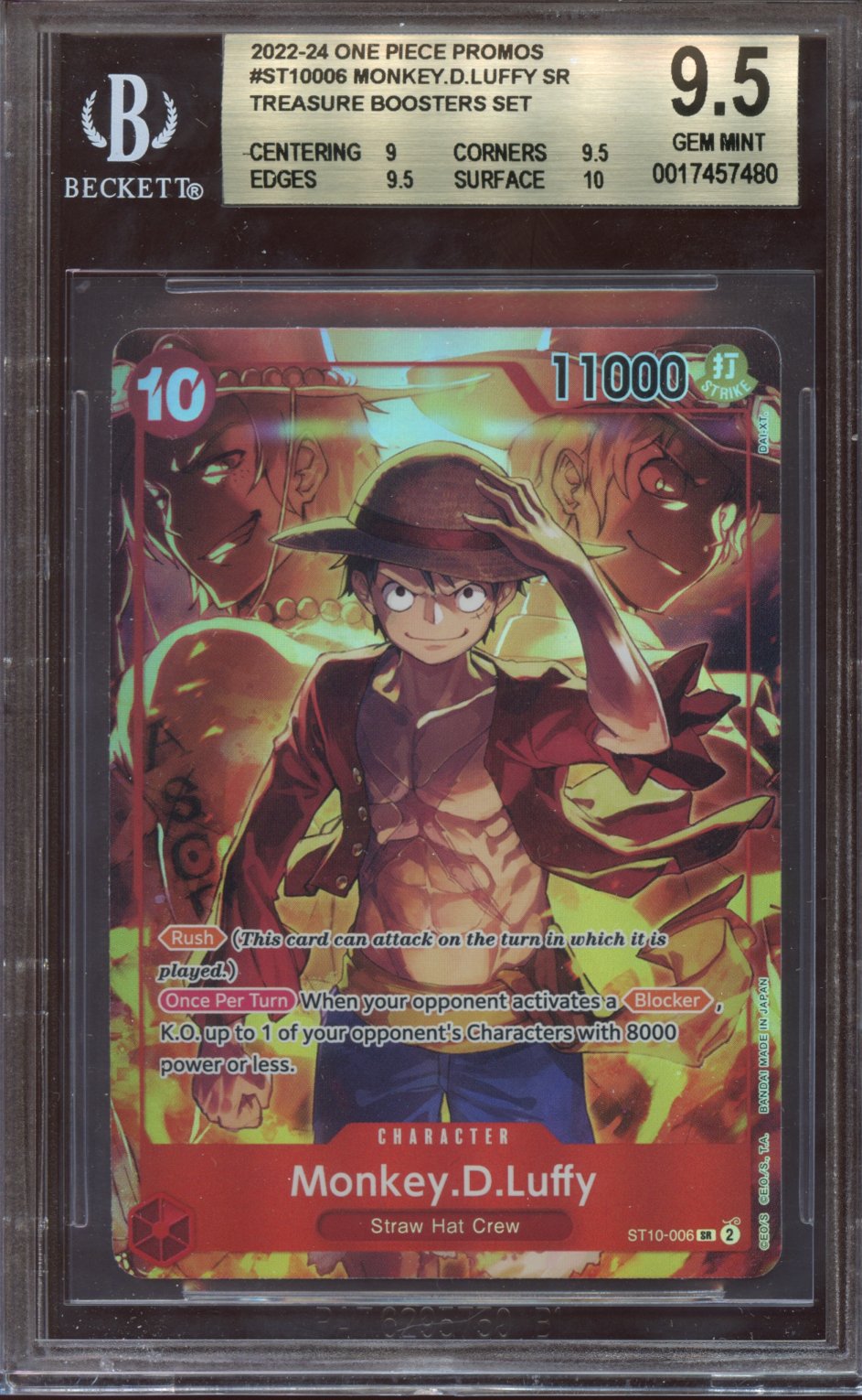 2022-24 One Piece Promos Monkey D. Luffy Treasure Booster set BGS 9.5