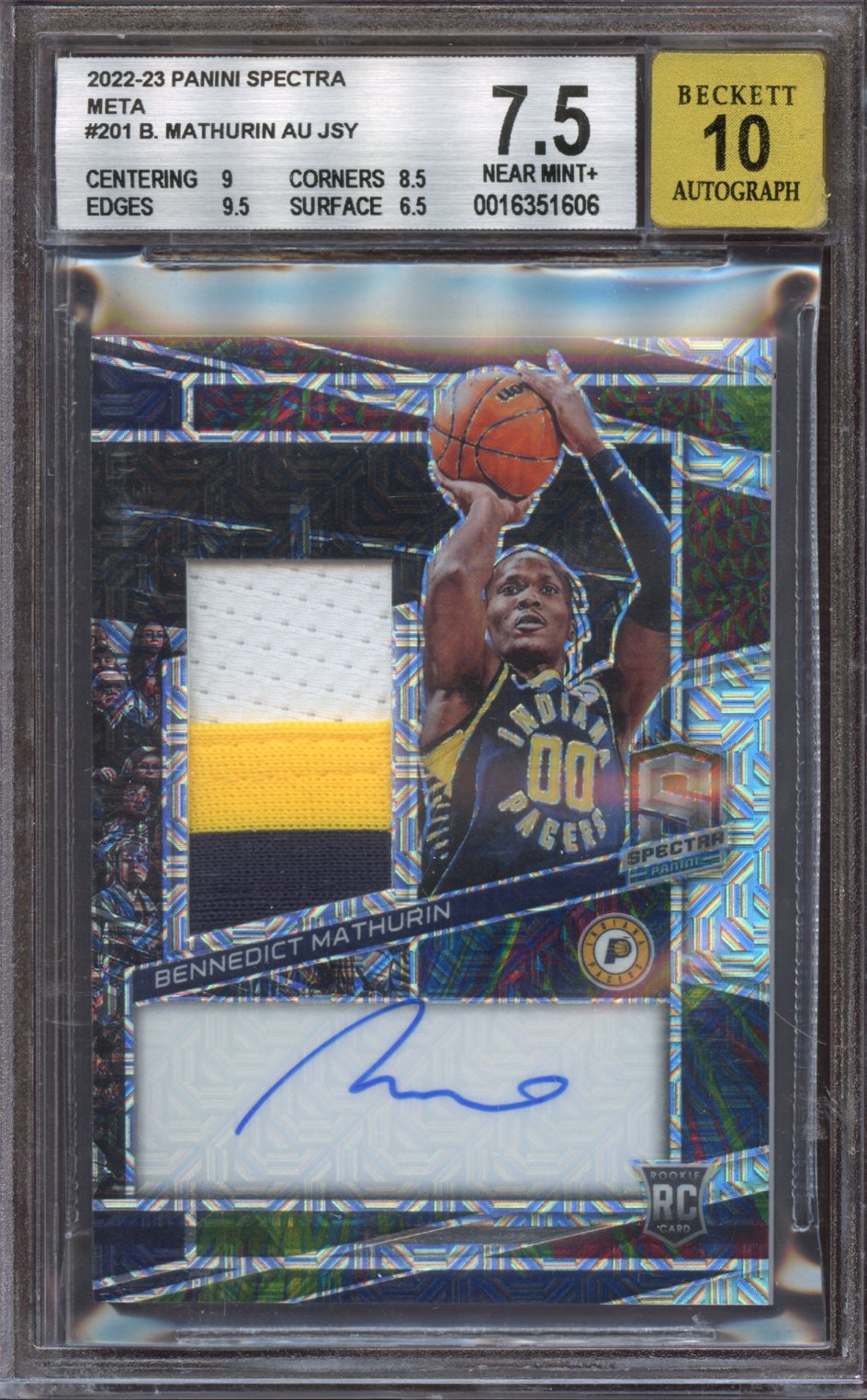 2022-23 Panini Spectra Bennedict Mathurin AUTO PATCH /25 BGS 7.5/10