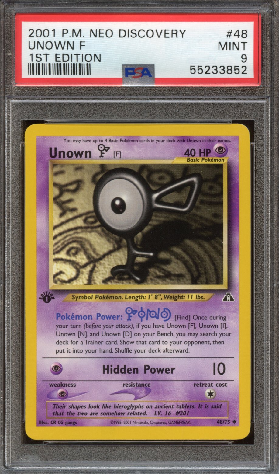 2001 Unown F 1st Edition PSA 9