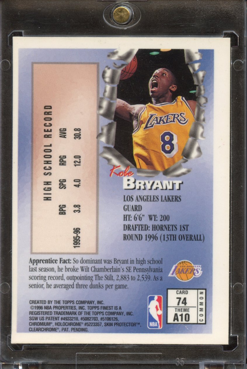 1996 Topps Finest Kobe Bryant rookie card with coating