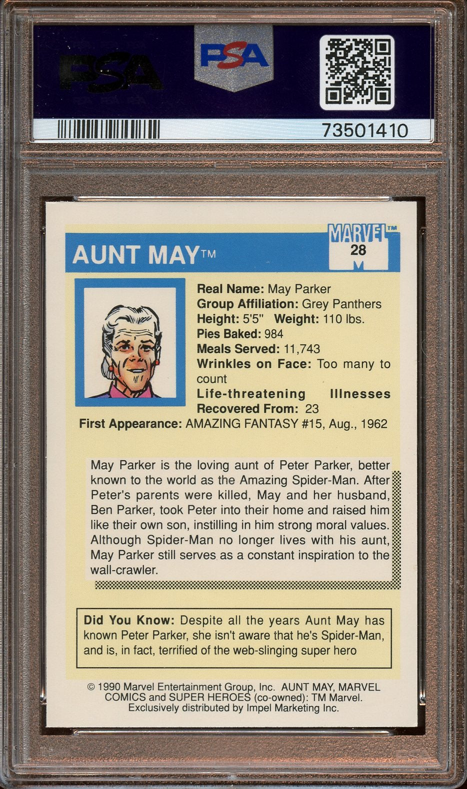 1990 Marvel Universe Aunt May PSA 9