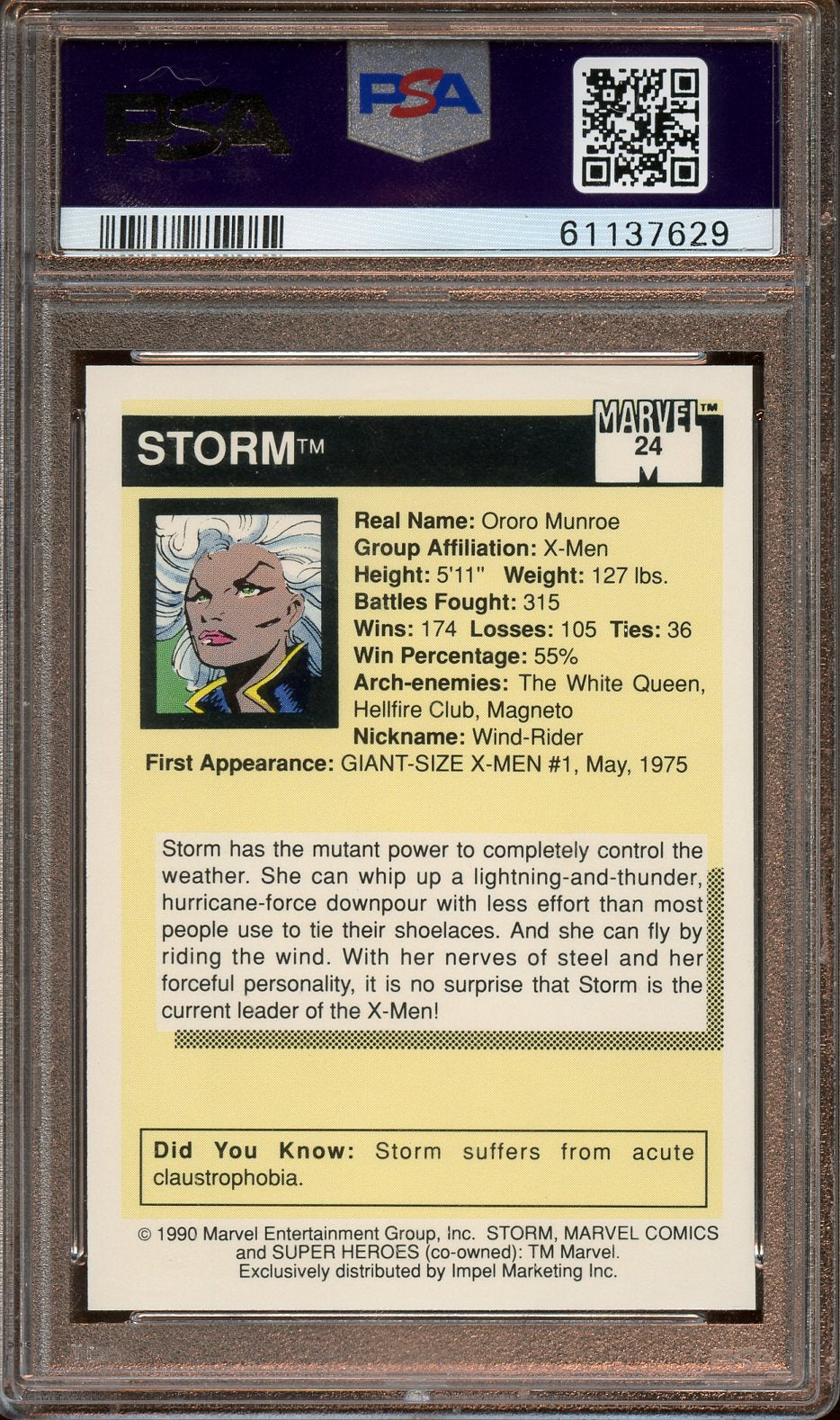 1990 Marvel Universe Storm PSA 9