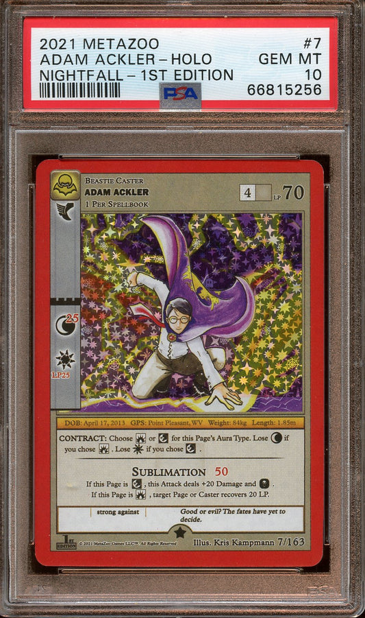 2021 MetaZoo Adam Ackler Holo Nightfall 1st Ed. PSA 10