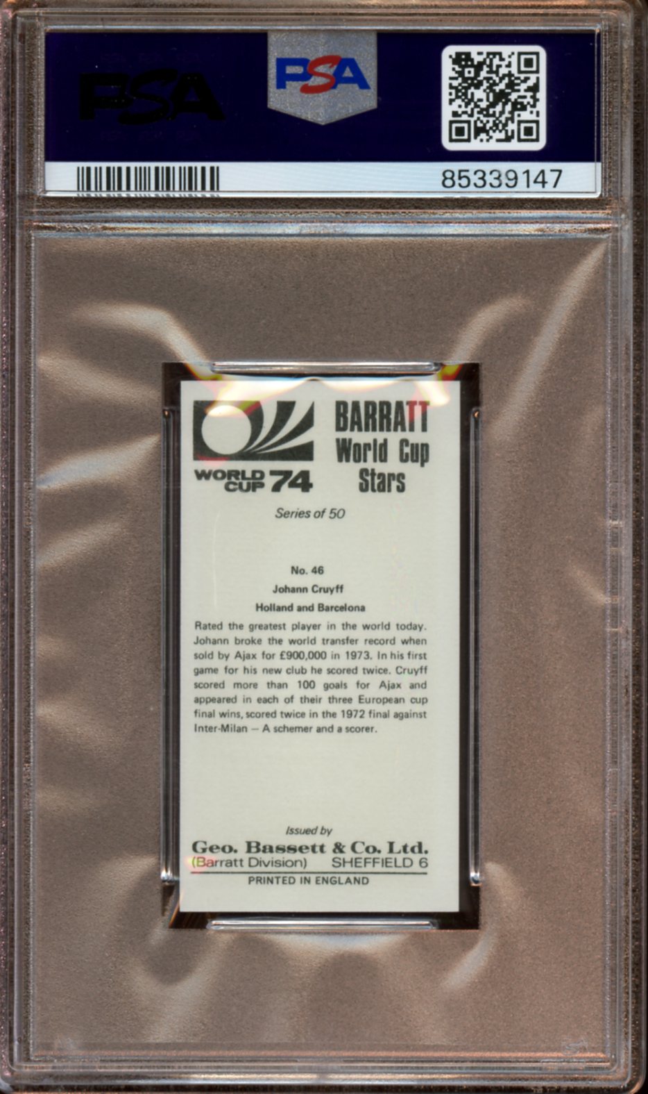 1974 Geo. Basssett & Co Johan Cruyff World Cup Stars PSA 7