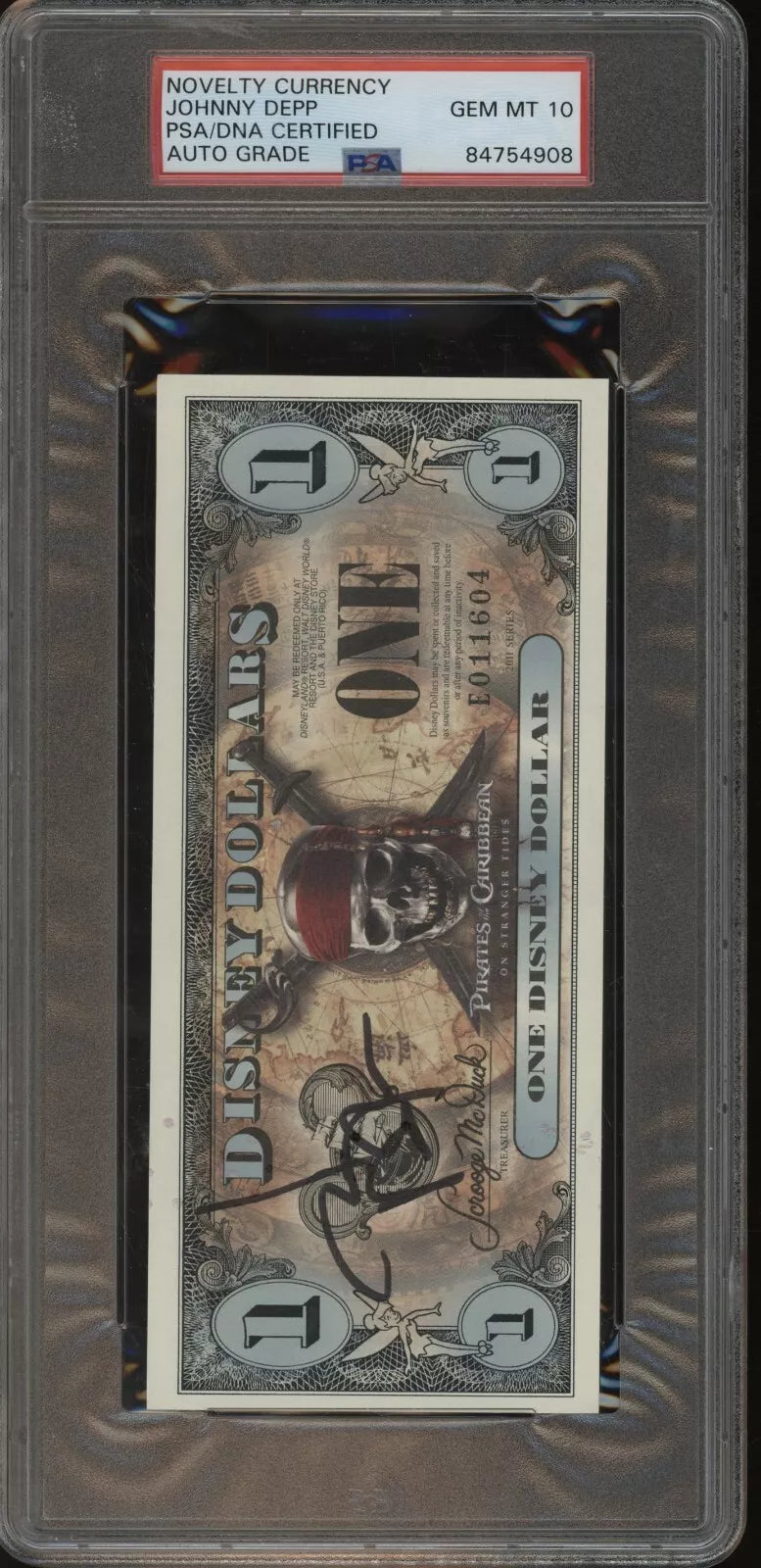 Johnny Depp / Jack Sparrow Signed Disney Dollar Pirates of the Carribbean PSA/DNA 10
